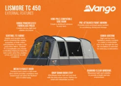 Vango Lismore TC 450 Poled Tent Package (2023) -Full Camp Gear lismore tc 450 infographic