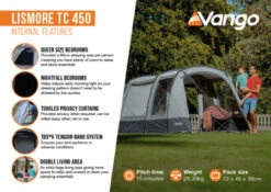 Vango Lismore TC 450 Poled Tent Package (2023) -Full Camp Gear lismore tc 450 infographic2