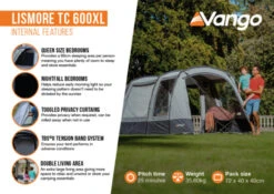 Vango Lismore TC 600XL Poled Tent Package (2023) -Full Camp Gear lismore tc 600xl infographic2
