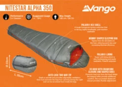 Vango Nitestar Alpha 350 Sleeping Bag (Fog) -Full Camp Gear nitestar 350 infographic
